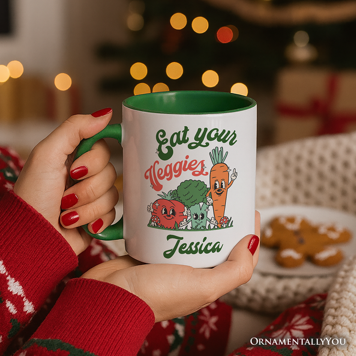 Eat Your Veggies Personalized Mug, Retro Cute Farmers Market Veggie Gift with Custom Name