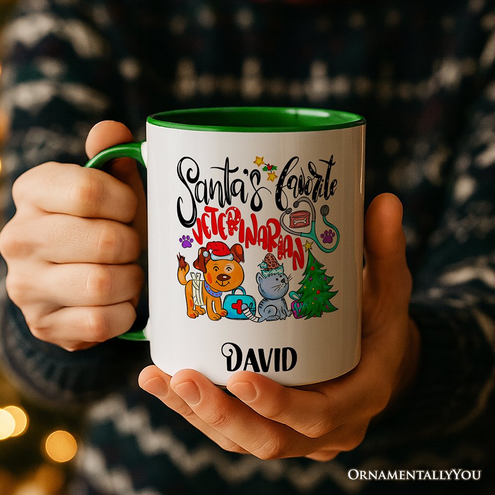 Santa's Favorite Veterinarian Personalized Mug, Veterinary Appreciation Gift with Custom Name Personalized Ceramic Mug OrnamentallyYou 