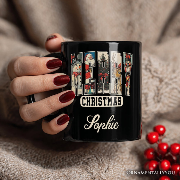 Merry Christmas Vintage Personalized Mug, Santa Tree Reindeer Snowman Nutcracker Gift with Custom Name Personalized Ceramic Mug OrnamentallyYou 