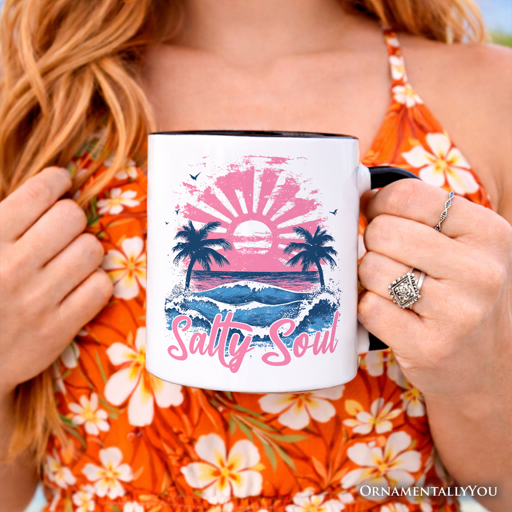 Vintage Salty Soul Beach Mug, Retro Coastal Summer Gift