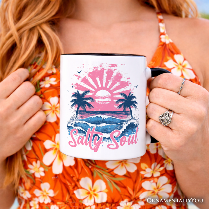 Vintage Salty Soul Beach Mug, Retro Coastal Summer Gift