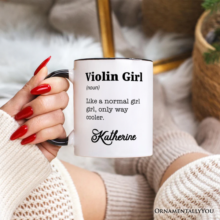 Violin Girl Definition Personalized Mug, Fun Musician Gift for Cool Violinists with Custom Name