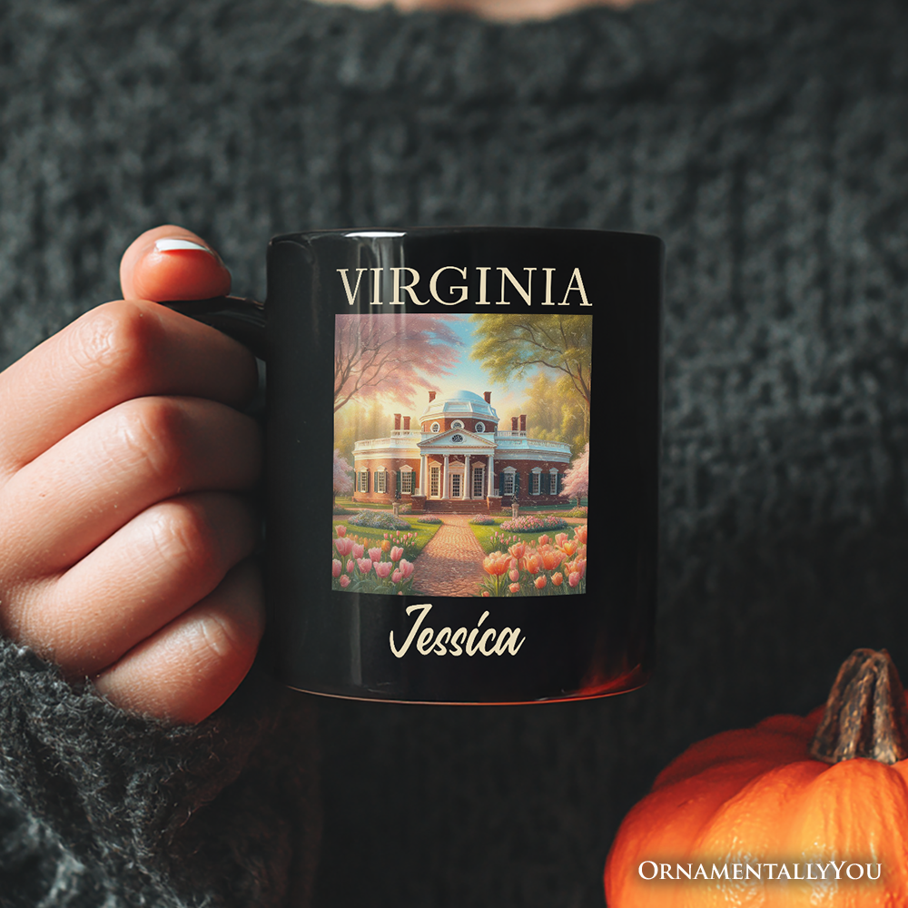 Classic Virginia State Jefferson’s Monticello Personalized Mug, Southern Charm Gift and American History Keepsake with Custom Name