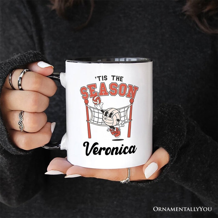 Tis the Season Volleyball Personalized Mug, Retro Vintage Game Day Sports Gift with Custom Name Personalized Ceramic Mug OrnamentallyYou 
