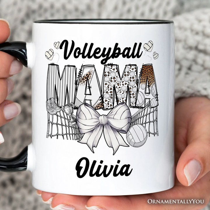 Volleyball Mama Coquette Bow Personalized Mug, Sport Mom Life Gift with Custom Name
