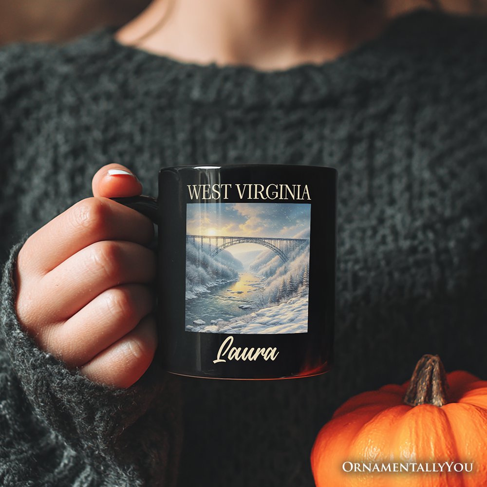 Scenic West Virginia State New River Gorge Bridge Personalized Mug, Landscape Appalachian Gift and Souvenir with Custom Name Personalized Ceramic Mug OrnamentallyYou 