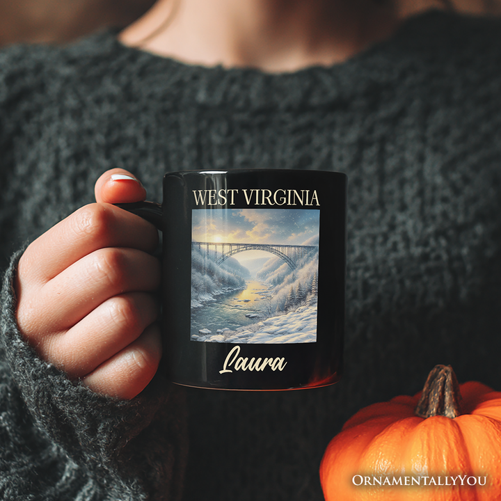 Scenic West Virginia State New River Gorge Bridge Personalized Mug, Landscape Appalachian Gift and Souvenir with Custom Name