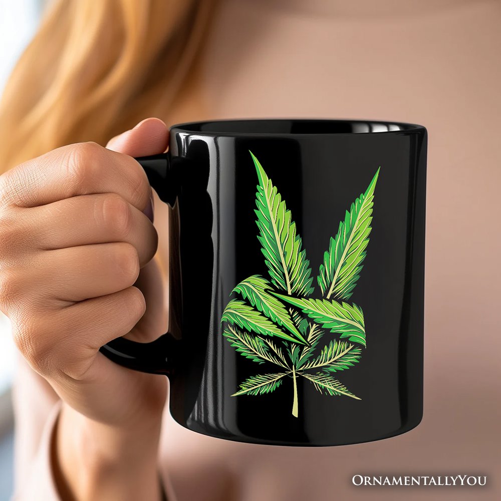 Weed Leaf Peace Sign Mug, Funny 420 Stoner Gift Personalized Ceramic Mug OrnamentallyYou 