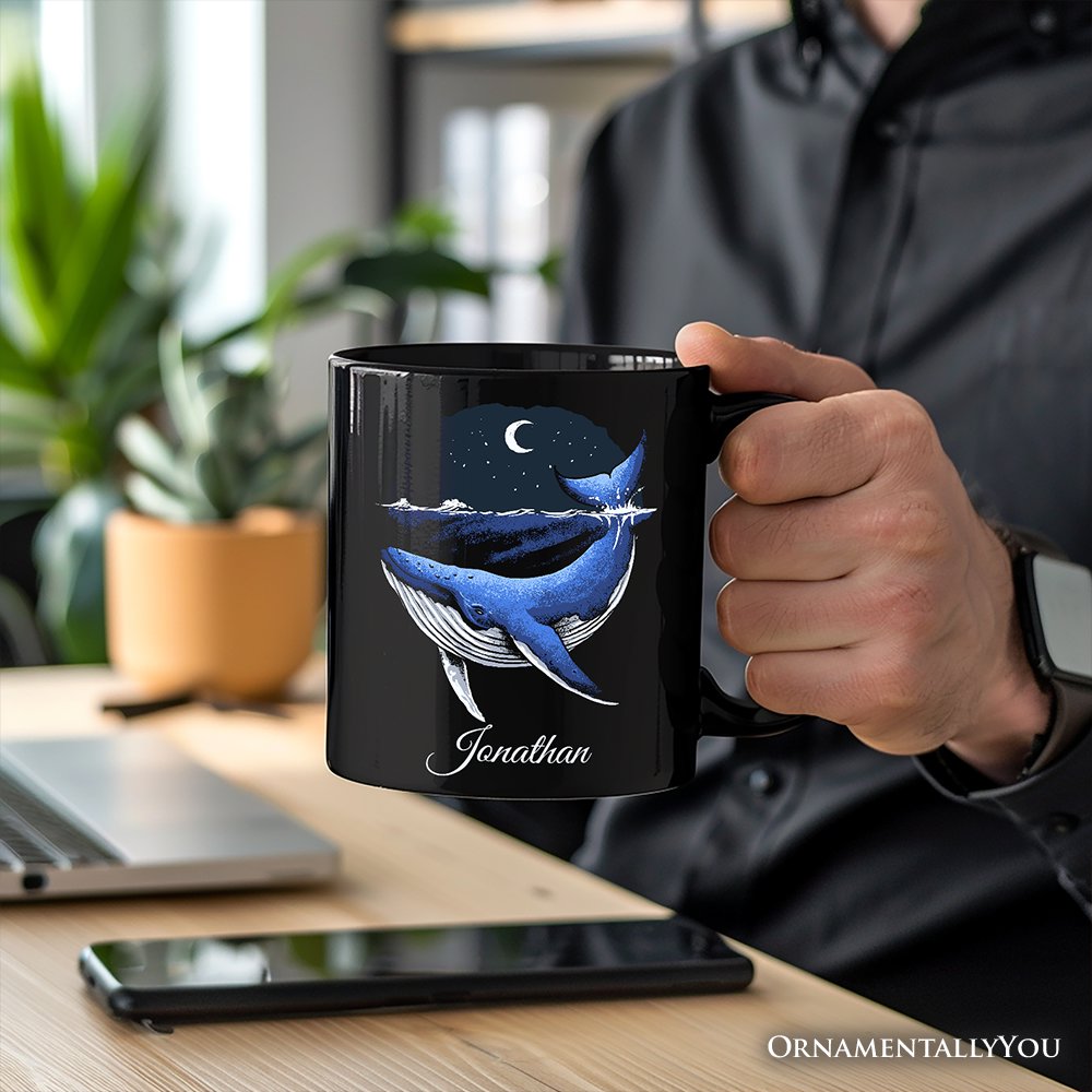 Moonlit Whale Vintage Personalized Mug, Night Ocean Retro Gift with Custom Name Personalized Ceramic Mug OrnamentallyYou 