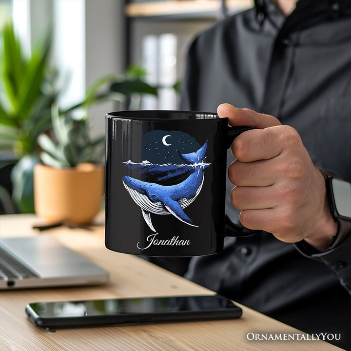 Moonlit Whale Vintage Personalized Mug, Night Ocean Retro Gift with Custom Name Personalized Ceramic Mug OrnamentallyYou 