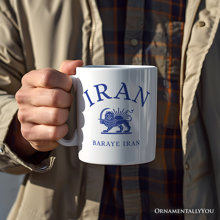 Baraye Iran Mug, Persian Heritage Lion and Sun Emblem Pride Gift