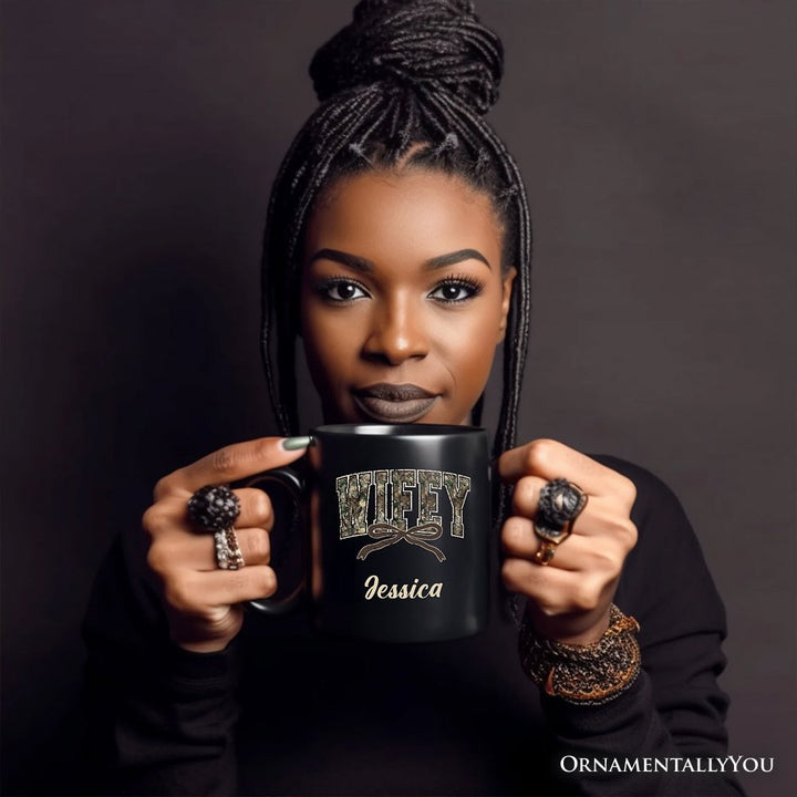 Hunting Wifey Camo Varsity Personalized Mug, Country Wife Bow Gift with Custom Name Personalized Ceramic Mug OrnamentallyYou 