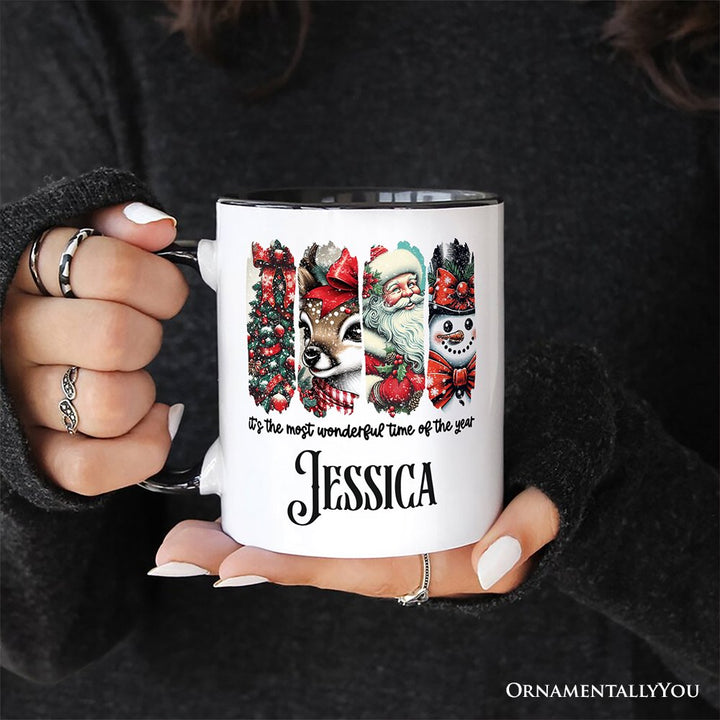 It's the Most Wonderful Time of The Year Personalized Mug, Reindeer, Santa, Snowman Vintage Gift with Custom Name Personalized Ceramic Mug OrnamentallyYou 