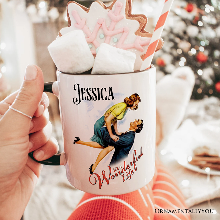 It's a Wonderful Life Personalized Mug, Vintage 1940s Movie Christmas Gift with Custom Name