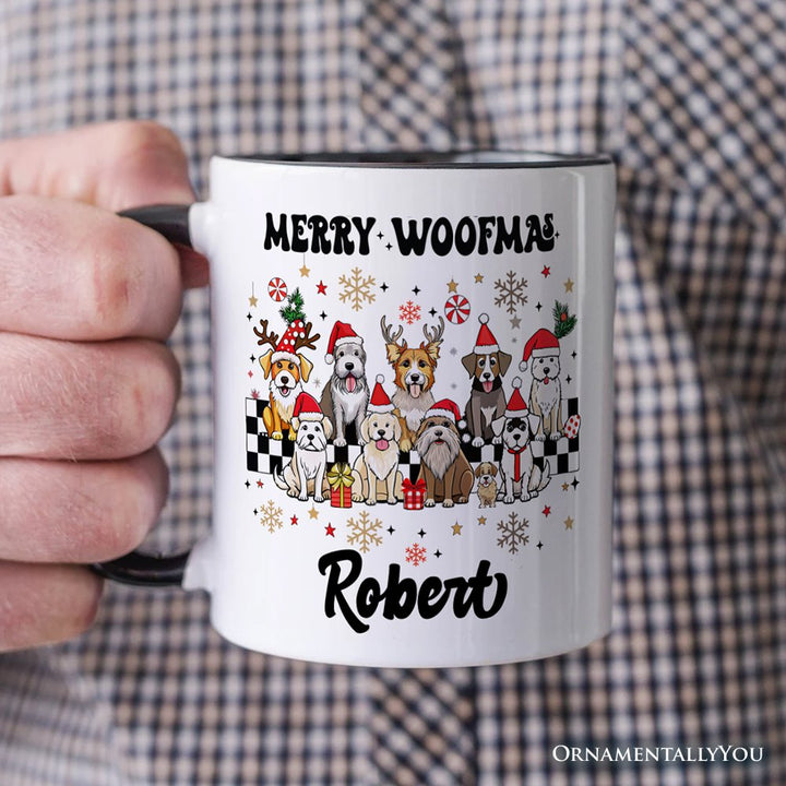 Merry Woofmas Dog Mama Personalized Mug, Dogs With Santa Hats Christmas Gift with Custom Name Personalized Ceramic Mug OrnamentallyYou 