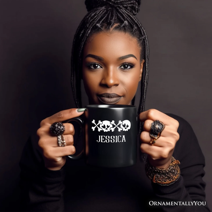 XOXO Skulls Anti-Valentine Personalized Mug, Sarcastic Skeletons Love Gift with Custom Name