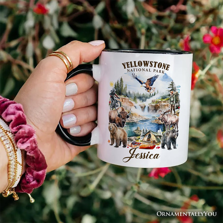 Artistically Vibrant Yellowstone National Park Personalized Mug, Wildlife and Nature Gift and Souvenir with Custom Name Personalized Ceramic Mug OrnamentallyYou 