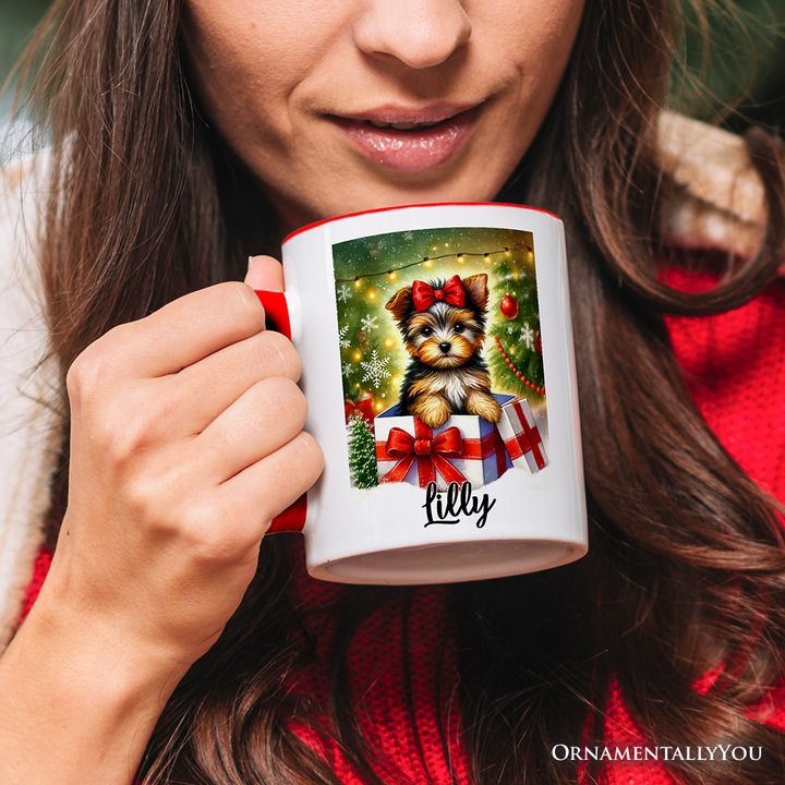 Precious Yorkshire Terrier Christmas Personalized Mug, Sweet Holiday Gift with Custom Name