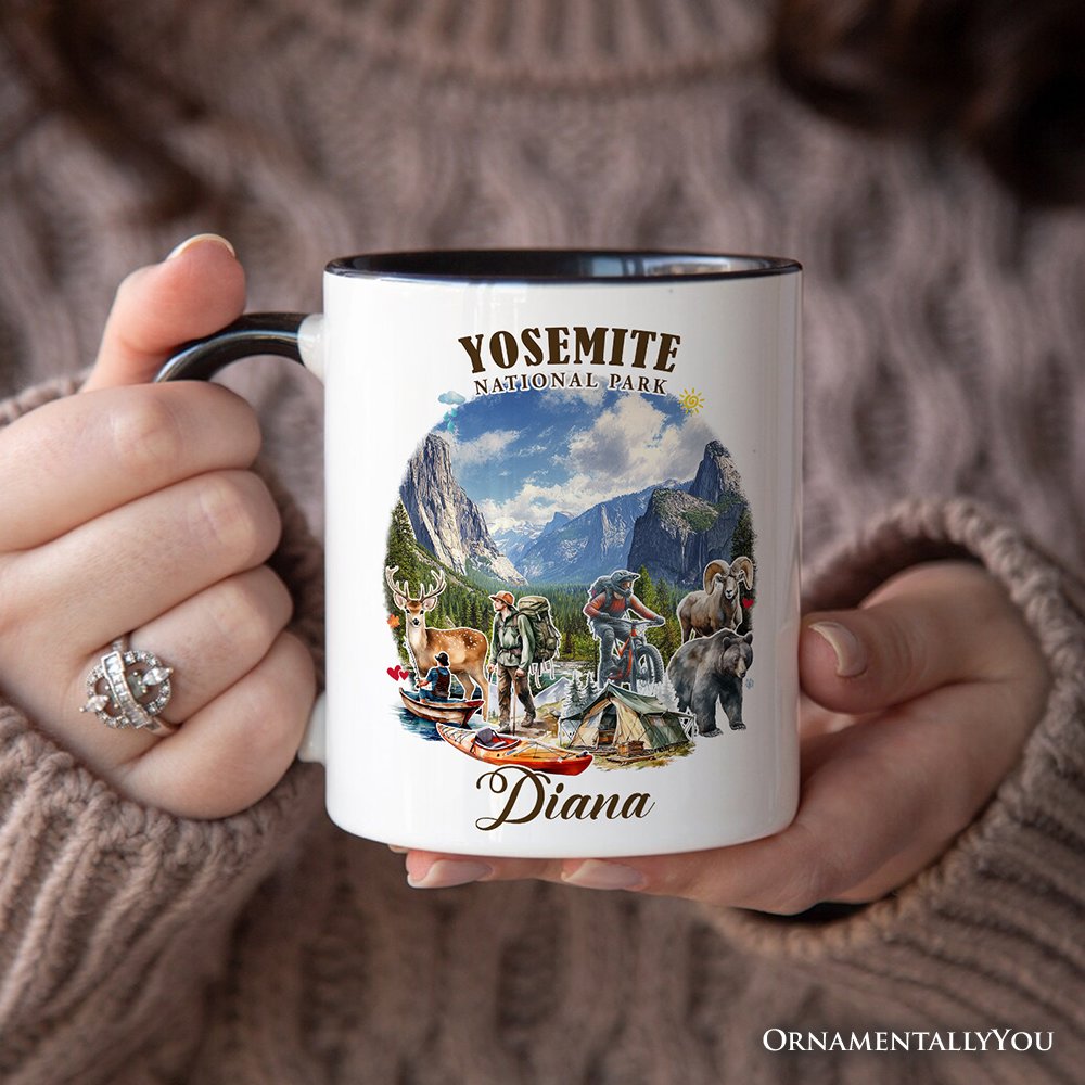 Artistic Yosemite National Park Personalized Mug, California Hikers Travel Gift and Souvenir with Custom Name Personalized Ceramic Mug OrnamentallyYou 