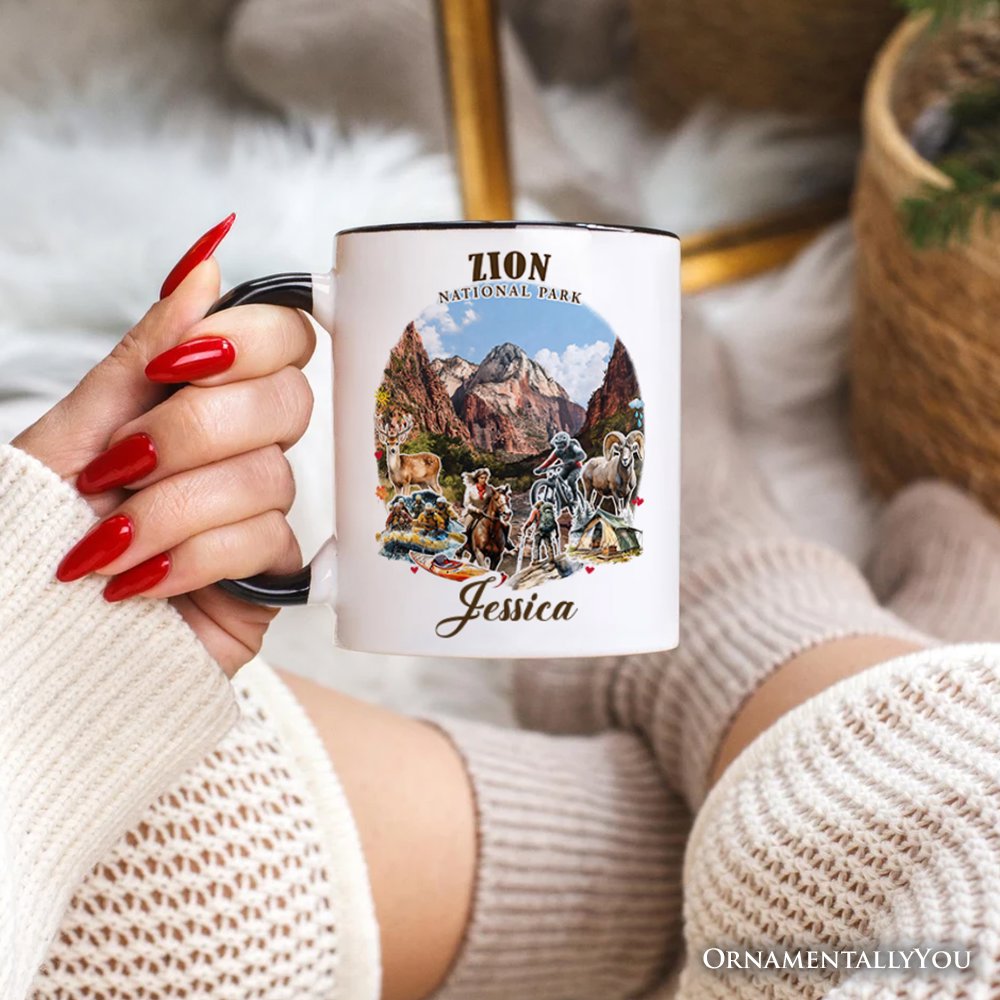 Adventurous Zion National Park Personalized Mug, Utah Scenic Landmarks Gift and Souvenir with Custom Name Personalized Ceramic Mug OrnamentallyYou 