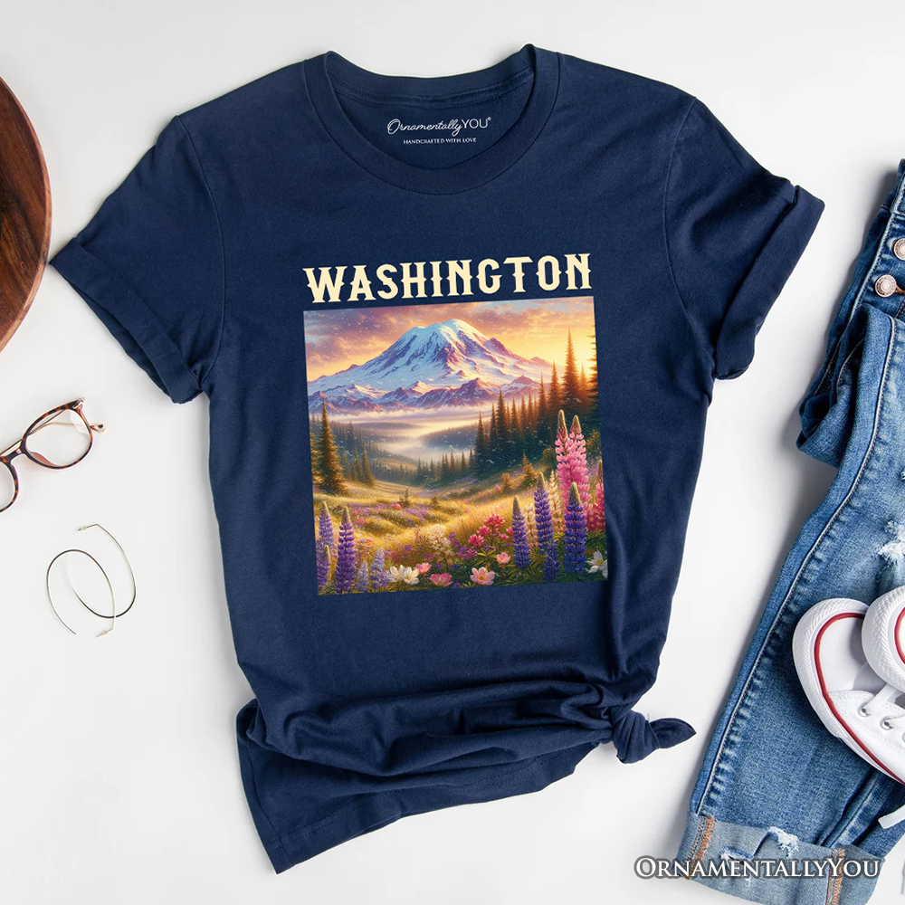 Artistic Mount Rainier Washington State T-Shirt, National Park Tee and Pacific Northwest Souvenir