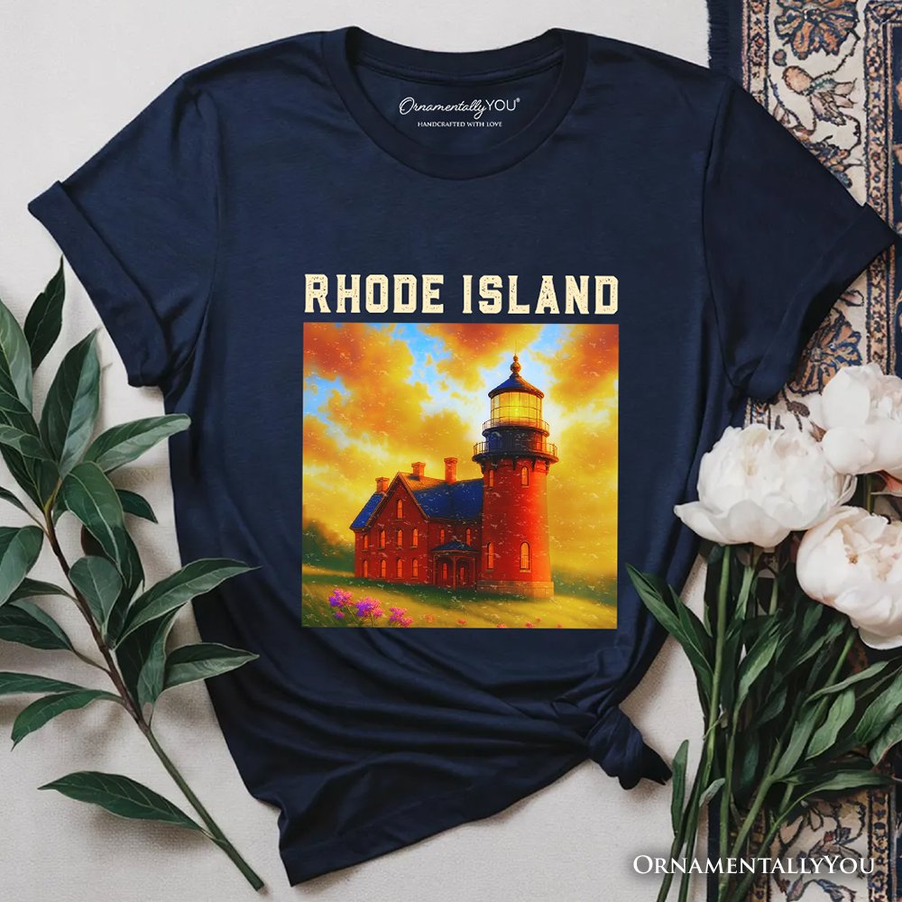 Charming Rhode Island State Southeast Lighthouse T-Shirt, Block Island Coastal Landmark Tee and Seaside Souvenir T-Shirts OrnamentallyYou Navy XS 