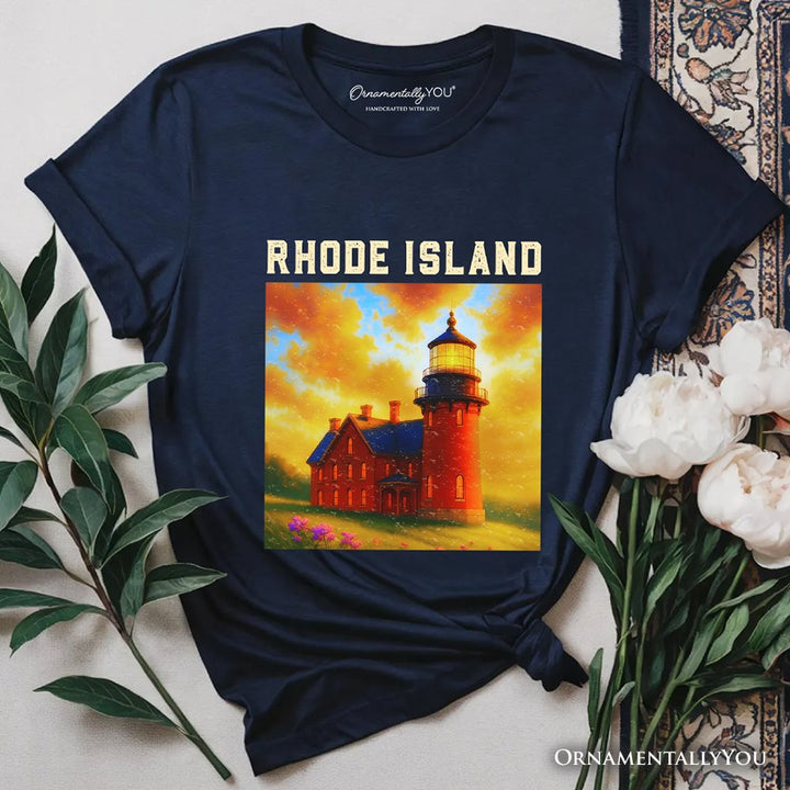 Charming Rhode Island State Southeast Lighthouse T-Shirt, Block Island Coastal Landmark Tee and Seaside Souvenir T-Shirts OrnamentallyYou Navy XS 