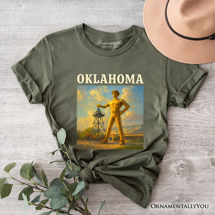 Iconic Oklahoma State Oil Heritage T-Shirt, Tulsa Golden Driller Landmark Tee and Travel Souvenir