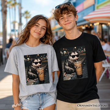 Kids Iced Coffee Opossum T-Shirt, Funny Animal Meme Youth Tee Kid's T-Shirts OrnamentallyYou 