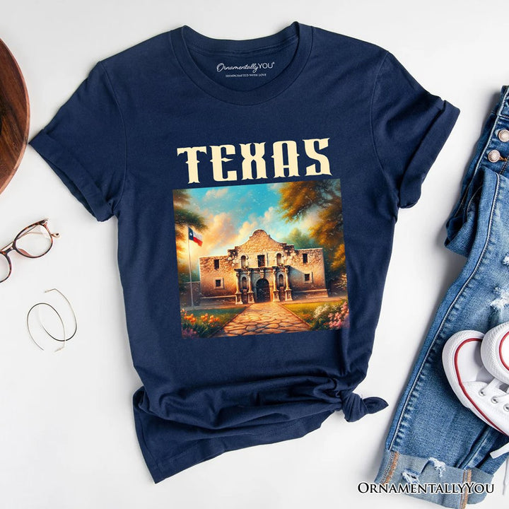 Rustic Texas State Alamo T-Shirt, American Western Charm Tee and San Antonio Historical Souvenir T-Shirts OrnamentallyYou Navy XS 