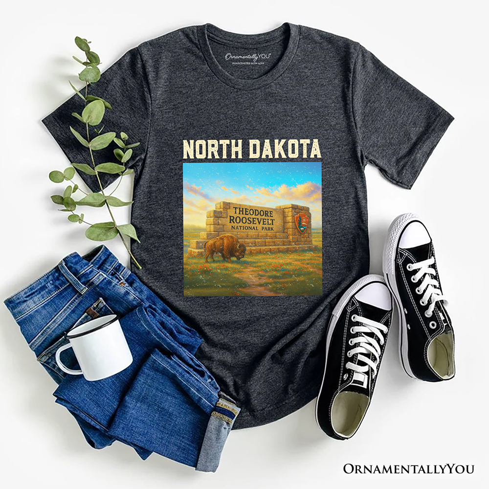 Scenic North Dakota State Theodore Roosevelt Park T-Shirt, Bison Wildlife Tee and Great Plains Souvenir
