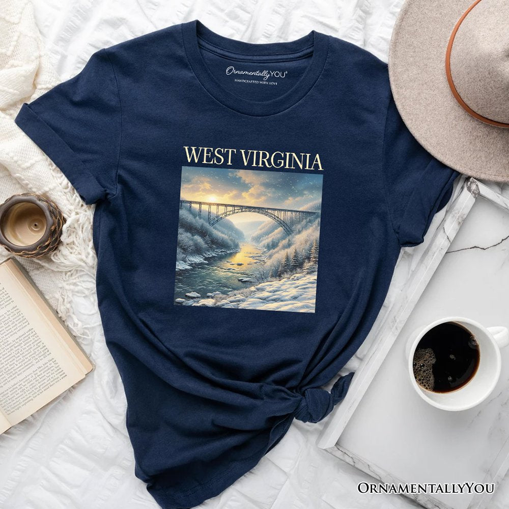Scenic West Virginia State New River Gorge Bridge T-Shirt, Landscape Appalachian Tee and Souvenir T-Shirts OrnamentallyYou Navy XS 
