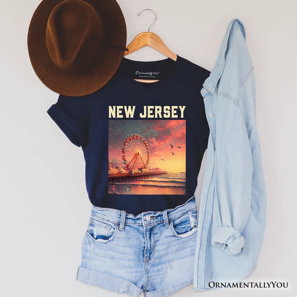 Vibrant The Wheel New Jersey State T-Shirt, Atlantic City Shore Tee and East Coast Souvenir T-Shirts OrnamentallyYou Navy XS 