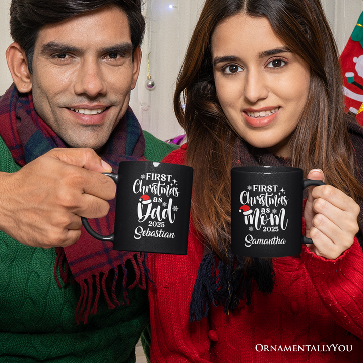 First Christmas as Dad 2025 Christmas Personalized Mug, Matching Family Holiday Gift with Custom Name