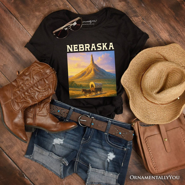 Scenic Nebraska State Chimney Rock Scenic T-Shirt, Western Landmark Tee and Historic Trail Keepsake Souvenir T-Shirts OrnamentallyYou Black XS 