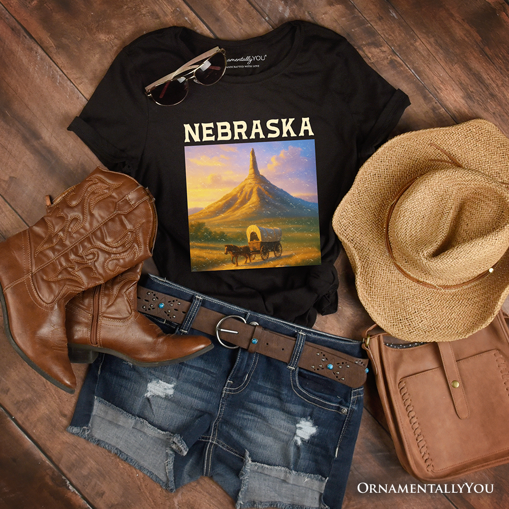 Scenic Nebraska State Chimney Rock Scenic T-Shirt, Western Landmark Tee and Historic Trail Keepsake Souvenir