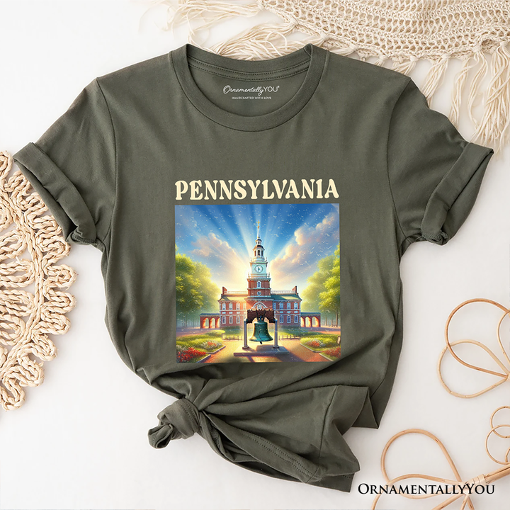 Historic Liberty Bell and Independence Hall Pennsylvania State T-Shirt, Colonial Landmark Tee and Travel Souvenir