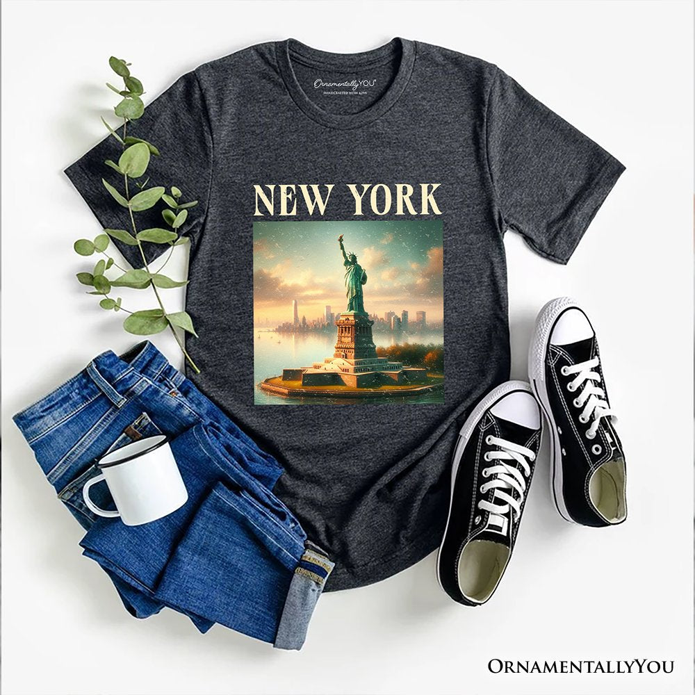 Iconic New York State Statue of Liberty T-Shirt, Patriotic American Landmark Tee and Heritage Souvenir T-Shirts OrnamentallyYou Gray XS 