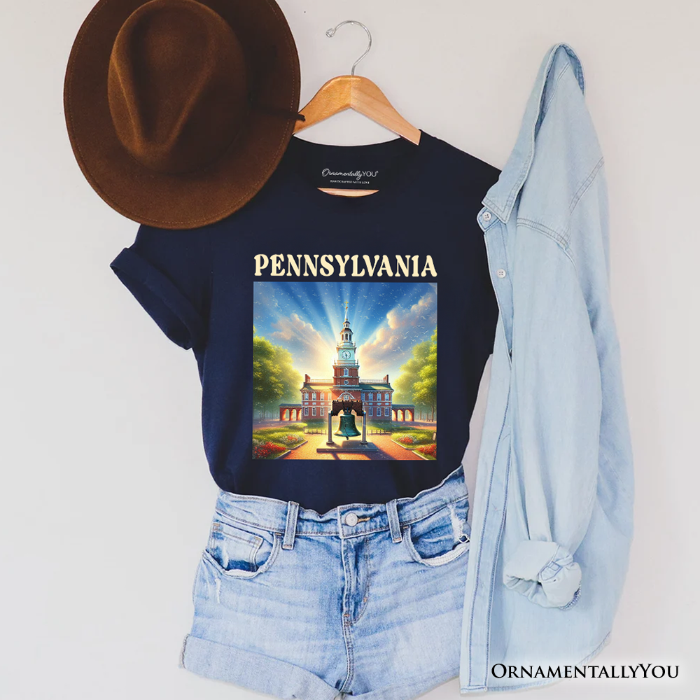 Historic Liberty Bell and Independence Hall Pennsylvania State T-Shirt, Colonial Landmark Tee and Travel Souvenir