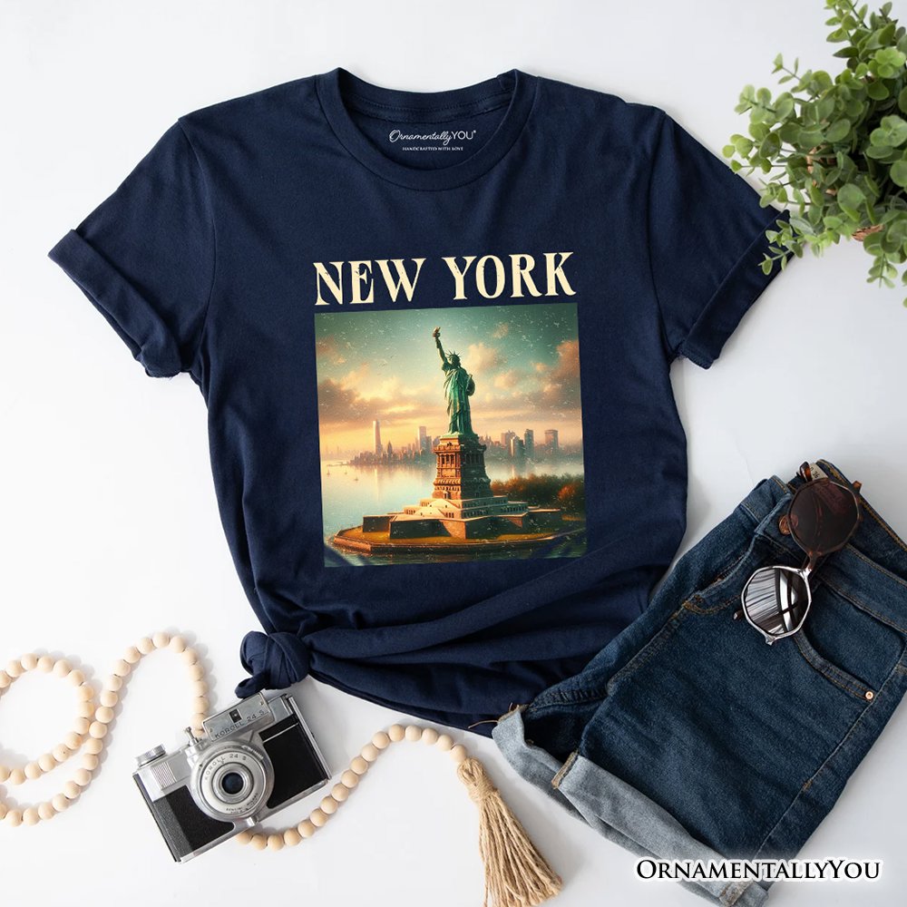 Iconic New York State Statue of Liberty T-Shirt, Patriotic American Landmark Tee and Heritage Souvenir T-Shirts OrnamentallyYou Navy XS 