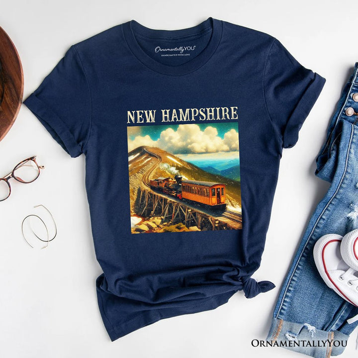 Scenic New Hampshire State Mount Washington Cog Railway T-Shirt, American Northeast Landmark Tee and Souvenir T-Shirts OrnamentallyYou Navy XS 