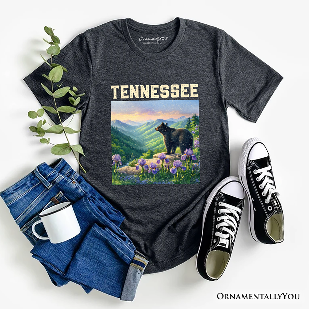 Scenic Tennessee State Great Smoky Mountains T-Shirt, Black Bear and Wildflower Nature Tee  and Travel Souvenir