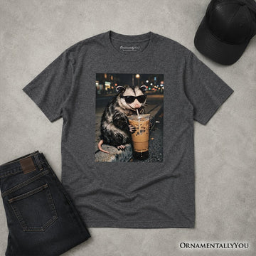 Kids Iced Coffee Opossum T-Shirt, Funny Animal Meme Youth Tee Kid's T-Shirts OrnamentallyYou Dark Gray XS 