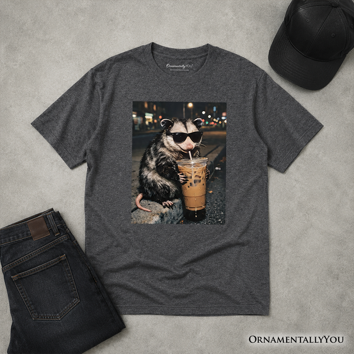Kids Iced Coffee Opossum T-Shirt, Funny Animal Meme Youth Tee