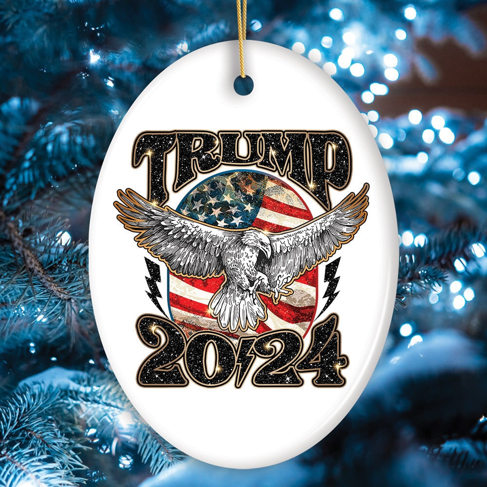 Donald Trump Eagle and US Flag 2024 Retro Art Glitter Ornament Ceramic Ornament OrnamentallyYou Oval 