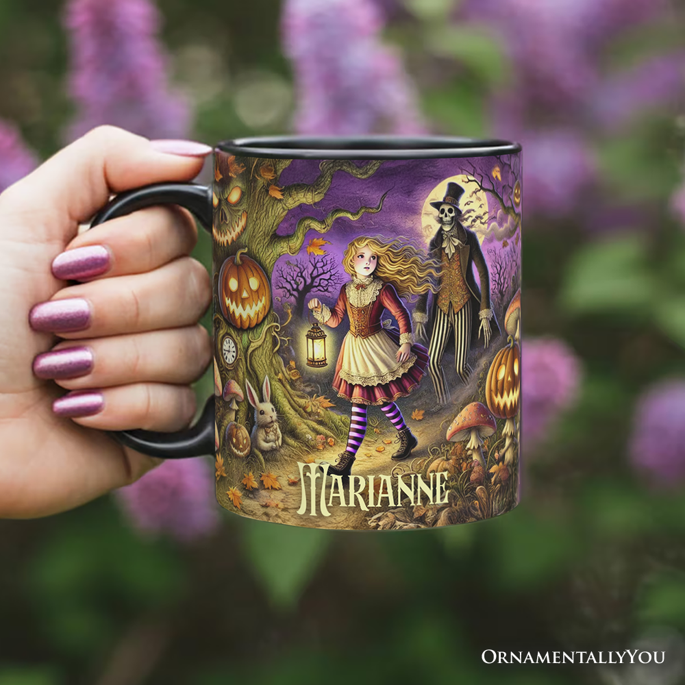 Spooky Parable Alice’s Adventure in Wonderland Personalized Mug, Halloween Ceramic Gift with Custom Name