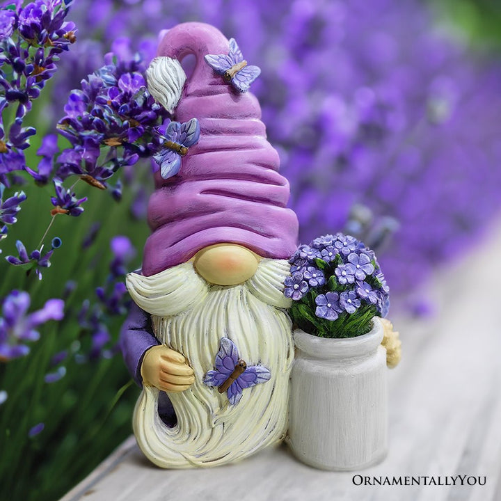 Garden Grace Lavender Gnome Figurine, 10" Purple Home Decor Statue with Butterflies and Flowers Resin Statues OrnamentallyYou 