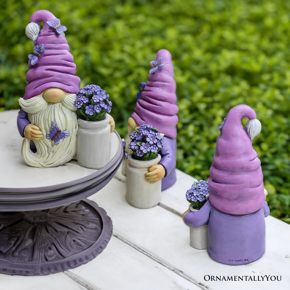 Garden Grace Lavender Gnome Figurine, 10" Purple Home Decor Statue with Butterflies and Flowers Resin Statues OrnamentallyYou 