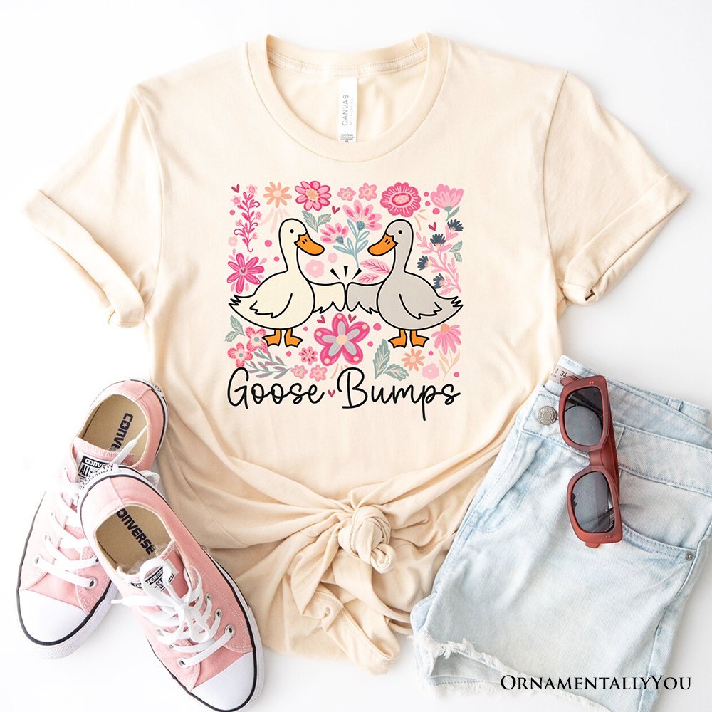 Funny Goose Bumps Floral T-Shirt, White, Natural and Black Sarcastic Goose Tee Gifts T-Shirts OrnamentallyYou Natural XS 