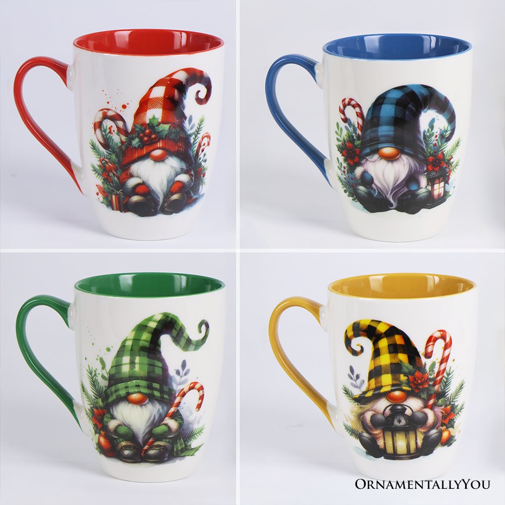 (Pre-Order) Cheerful Holiday Gnome Eclectic Ceramic Mug Set of 4, Christmas Coffee Cups for a Tableware Gift Mug Sets OrnamentallyYou 